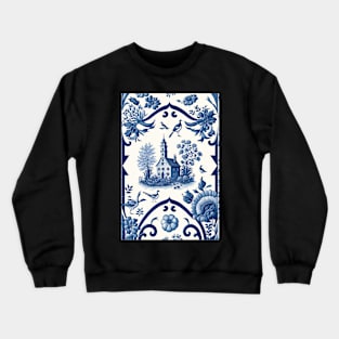 Floral Garden Botanical Print with Delft Blue and White Crewneck Sweatshirt